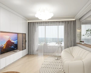 瑞丽江畔100平米三居室老房现代奶油风格装修案例效果图