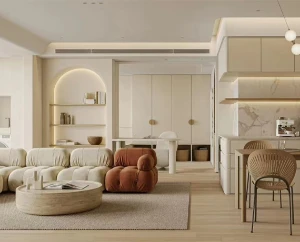 雅城一里130平米三室两厅新房现代奶油风格装修案例效果图